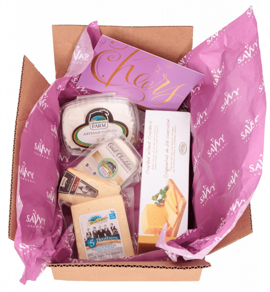 Savvy Cool Curds and Savvy Gift assorted cheeses with artisan crackers Edited